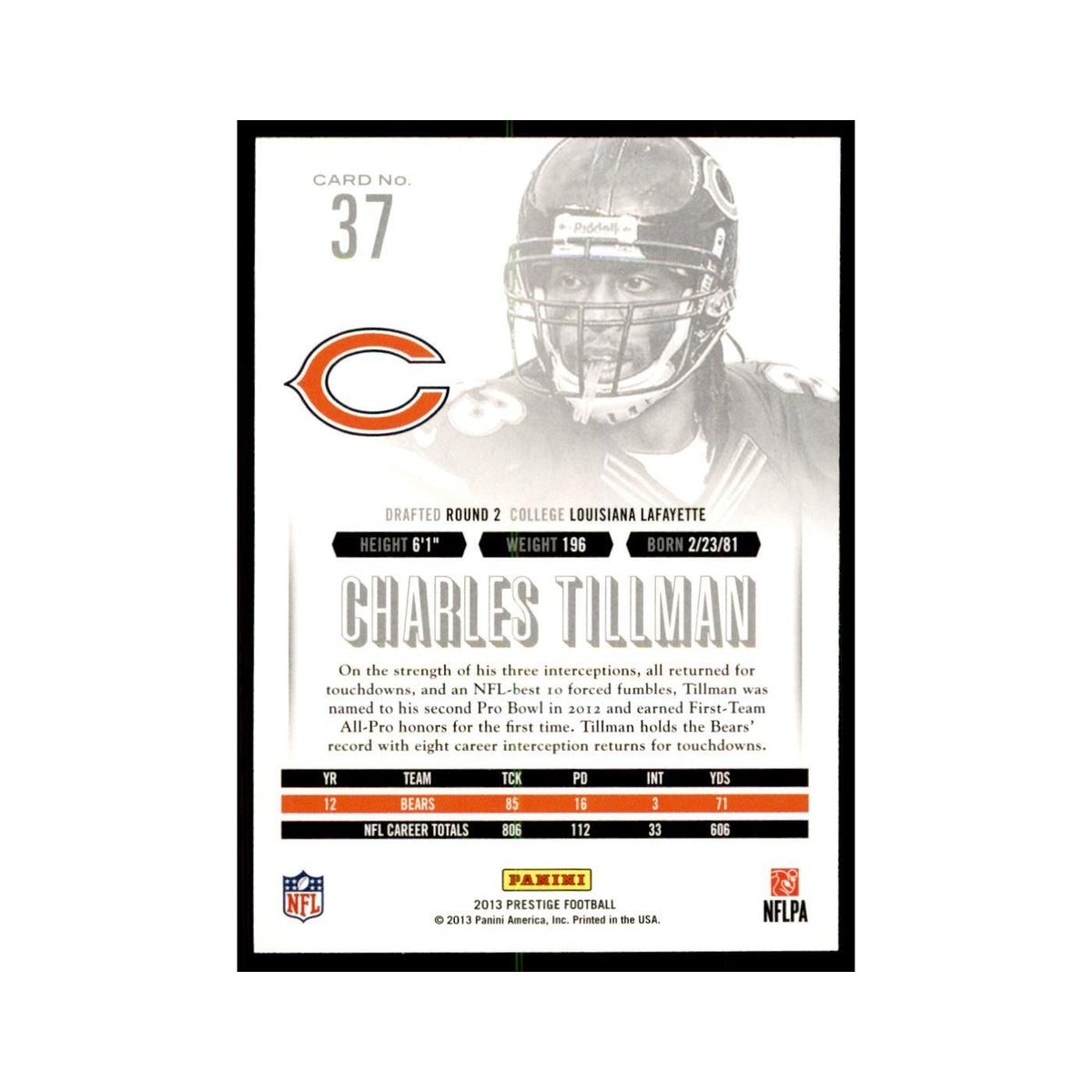 Charles Tillman 2013 Panini Prestige #37 Chicago Bears Football Card NM
