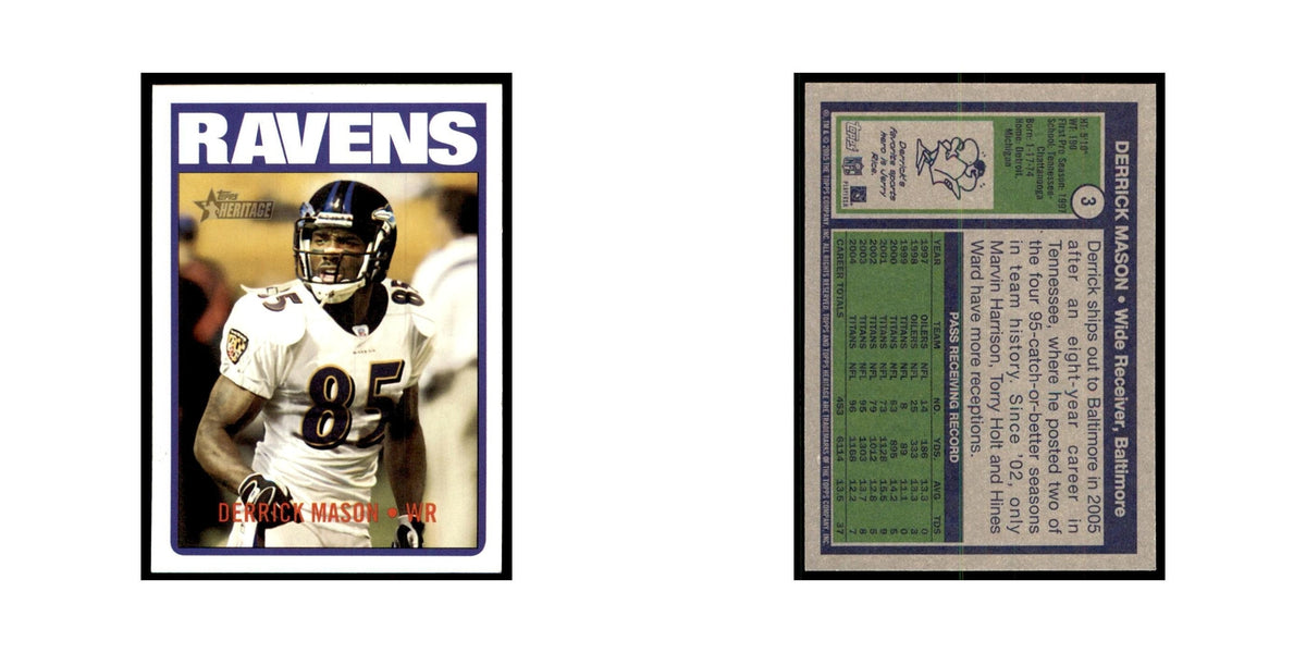 Derrick Mason 2005 Topps Heritage #3 Baltimore Ravens Football Card NM