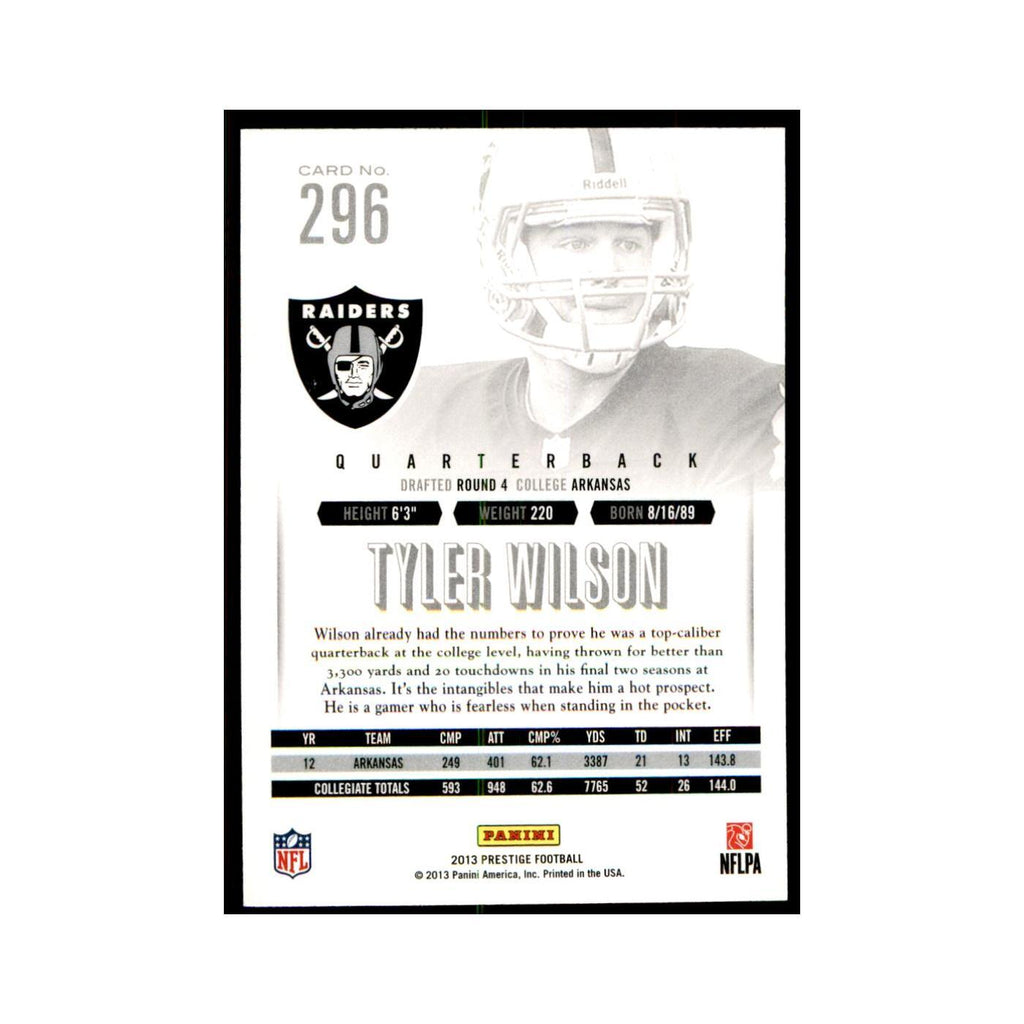 Tyler Wilson Rookie 2013 Panini Prestige #296 Oakland Raiders Football Card NM