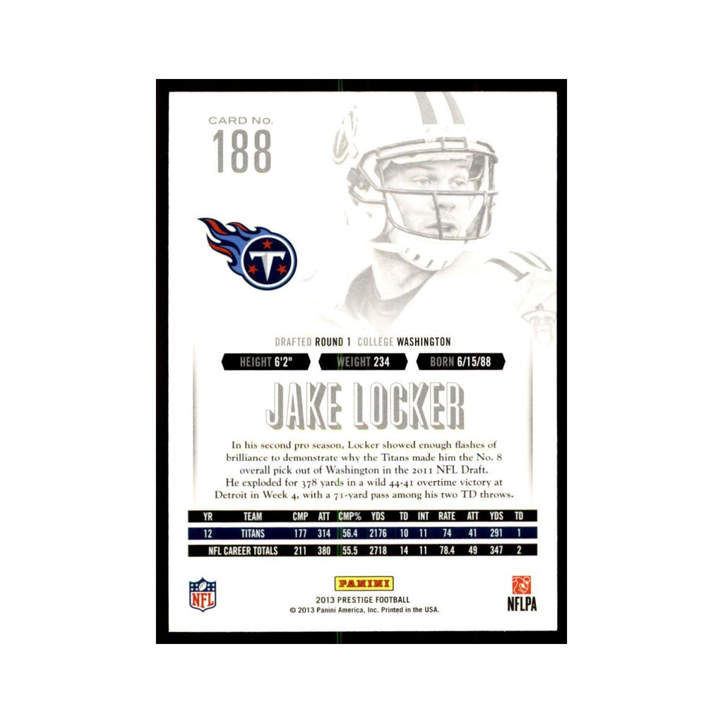 Jake Locker 2013 Panini Prestige #188 Tennessee Titans Football Card NM