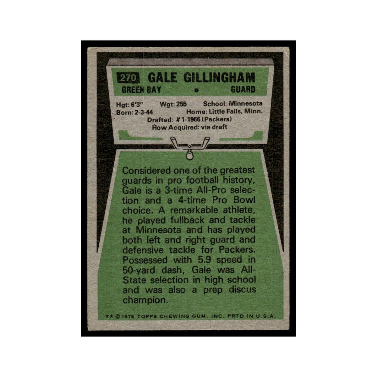 Gale Gillingham 1975 Topps (damaged) #270.0 Green Bay Packers Football Card Poor