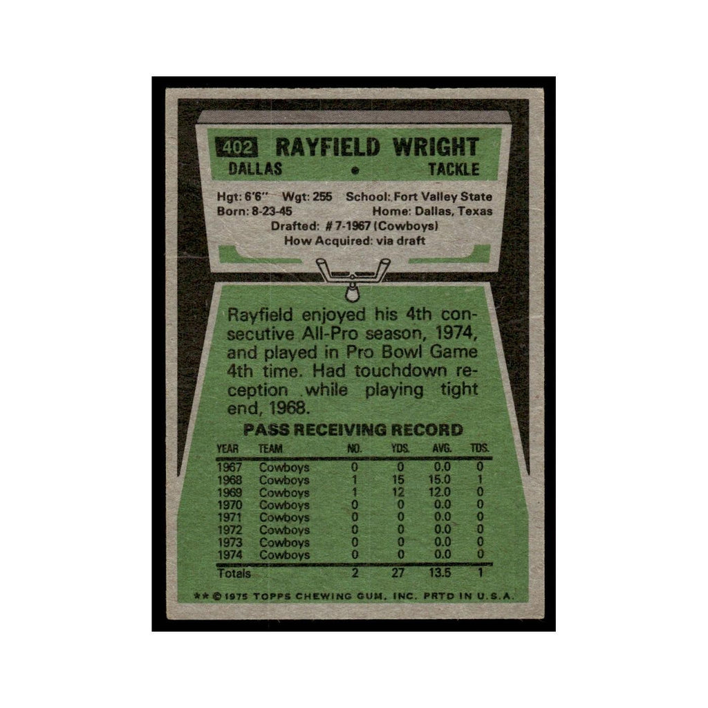 Rayfield Wright 1975 Topps (damaged) #402.0 Dallas Cowboys Football Card Poor