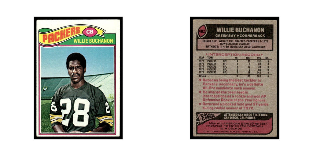 Willie Buchanon 1977 Topps #402.0 Green Bay Packers Football Card EX