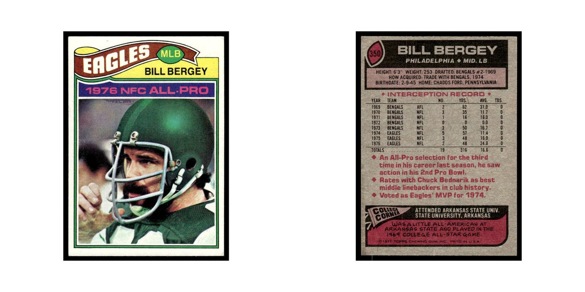 Bill Bergey 1977 Topps #350.0 Philadelphia Eagles Football Card EX