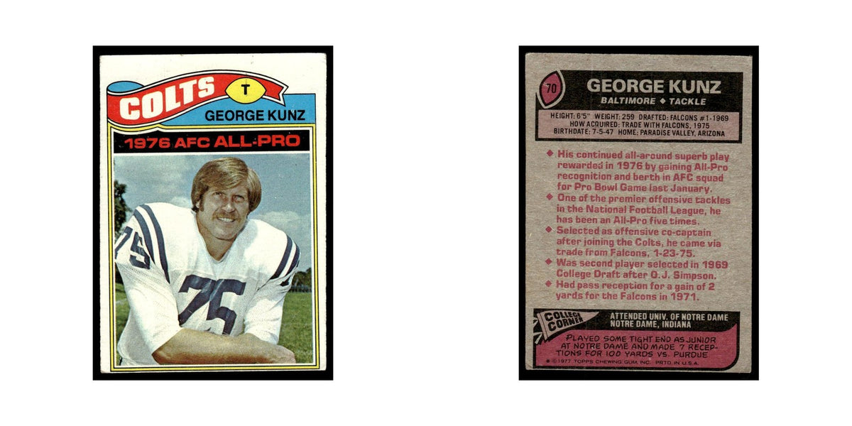 George Kunz 1977 Topps #70.0 Baltimore Colts Football Card EX