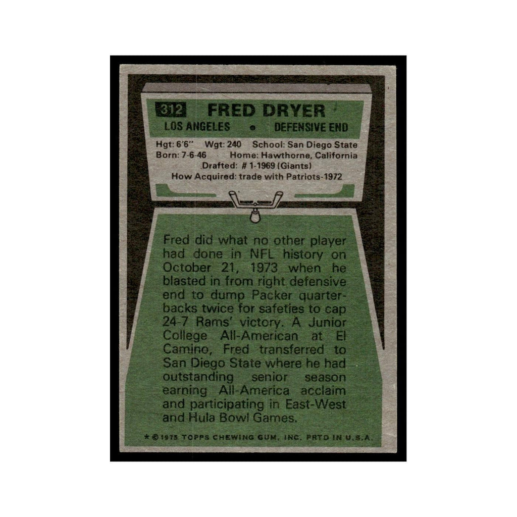 Fred Dryer 1975 Topps (damaged) #312.0 Los Angeles Rams Football Card Poor