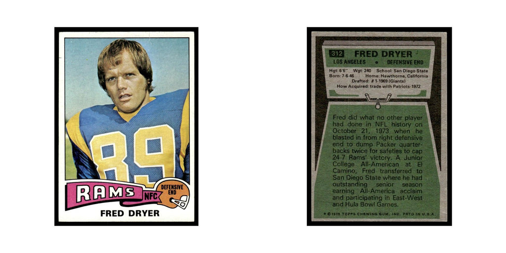 Fred Dryer 1975 Topps (damaged) #312.0 Los Angeles Rams Football Card Poor