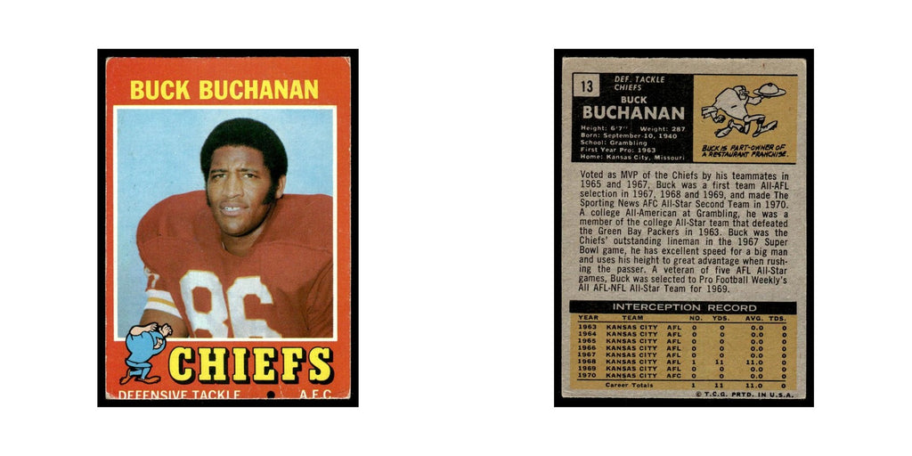 Buck Buchanan 1971 Topps (damaged) #13.0 Kansas City Chiefs Football Card Poor