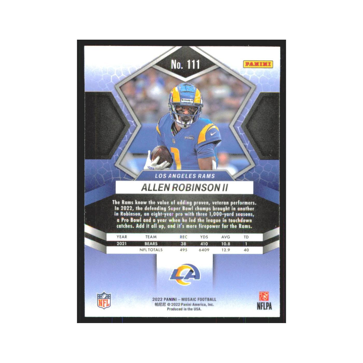 Allen Robinson II 2022 Panini Mosaic #111 Los Angeles Rams Football Card NM