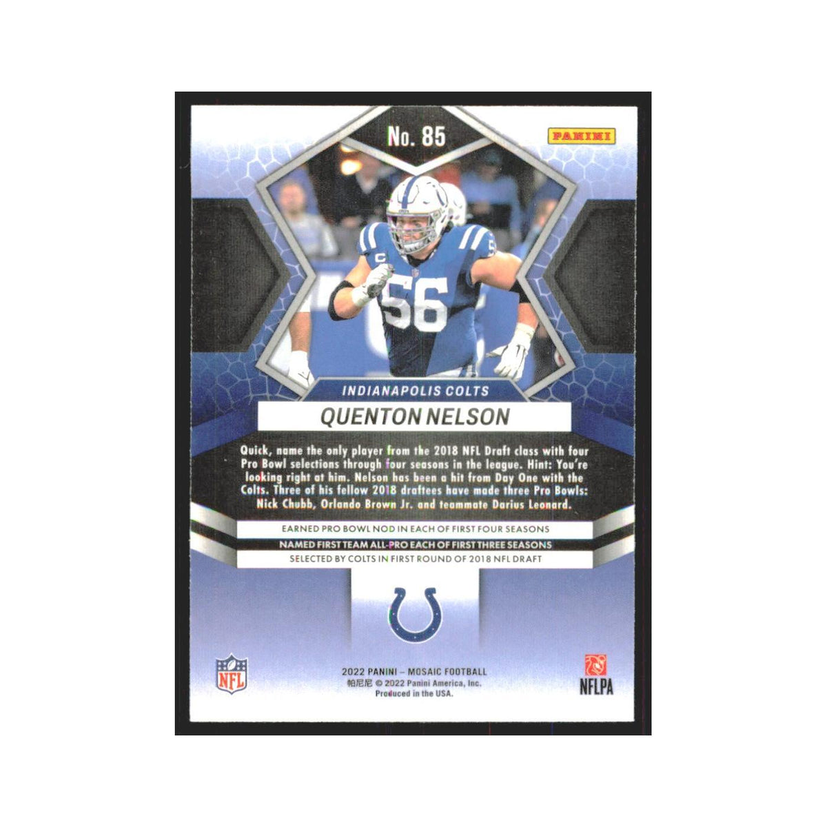 Quenton Nelson 2022 Panini Mosaic #85 Indianapolis Colts Football Card NM