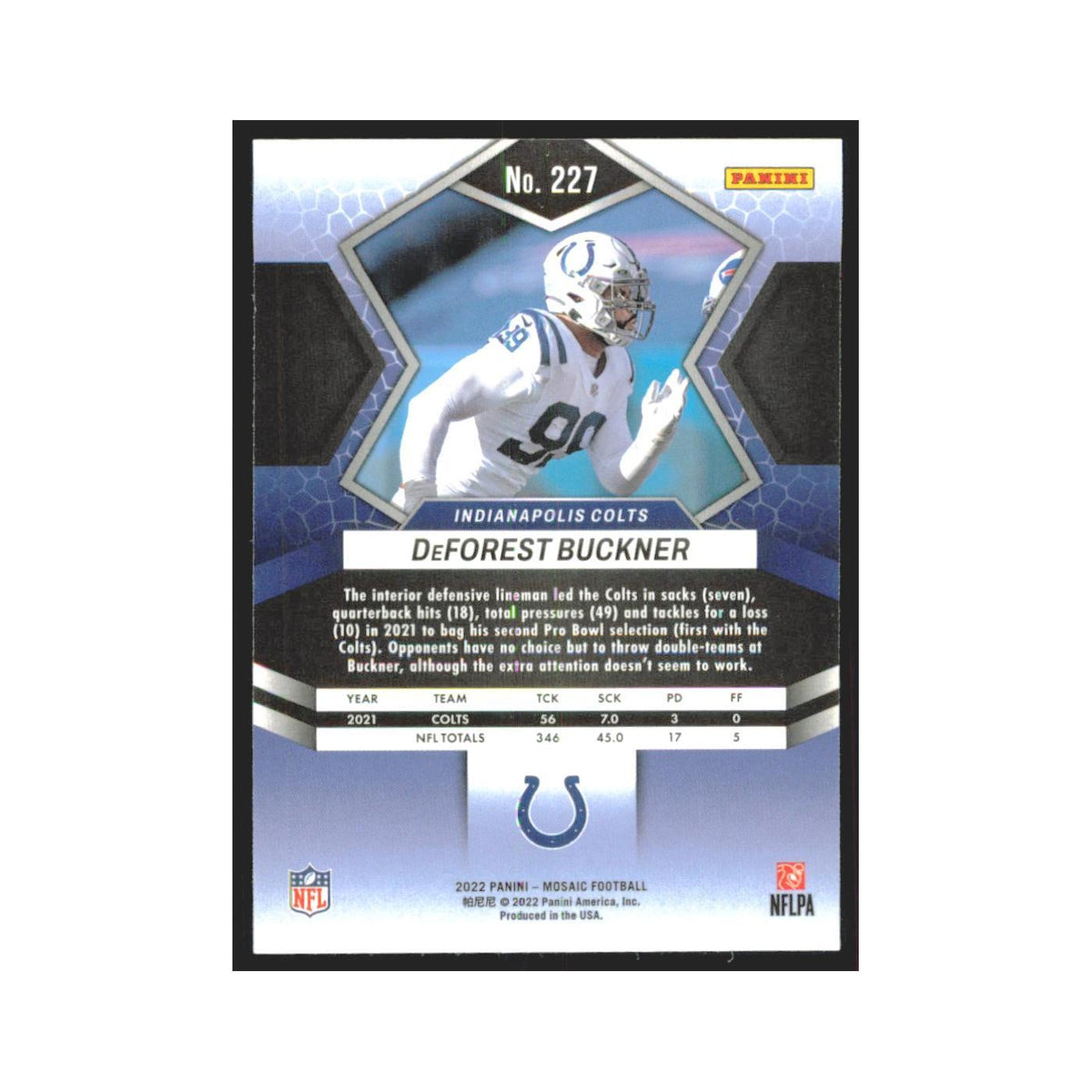 DeForest Buckner 2022 Panini Mosaic #227 Indianapolis Colts Football Card NM