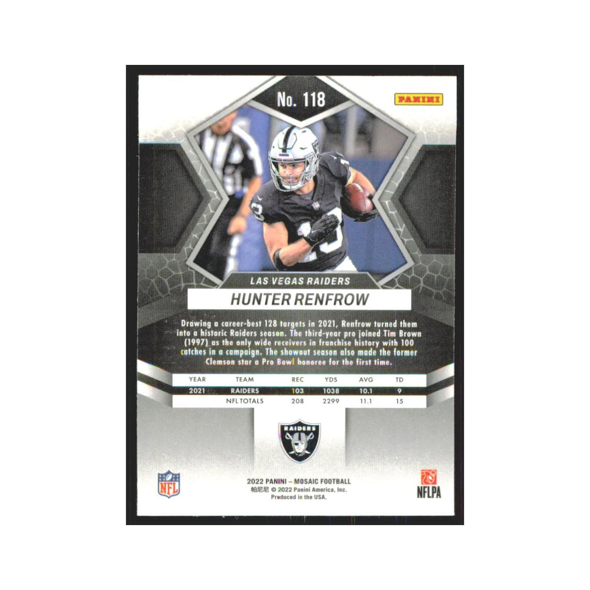Hunter Renfrow 2022 Panini Mosaic #118 Las Vegas Raiders Football Card NM