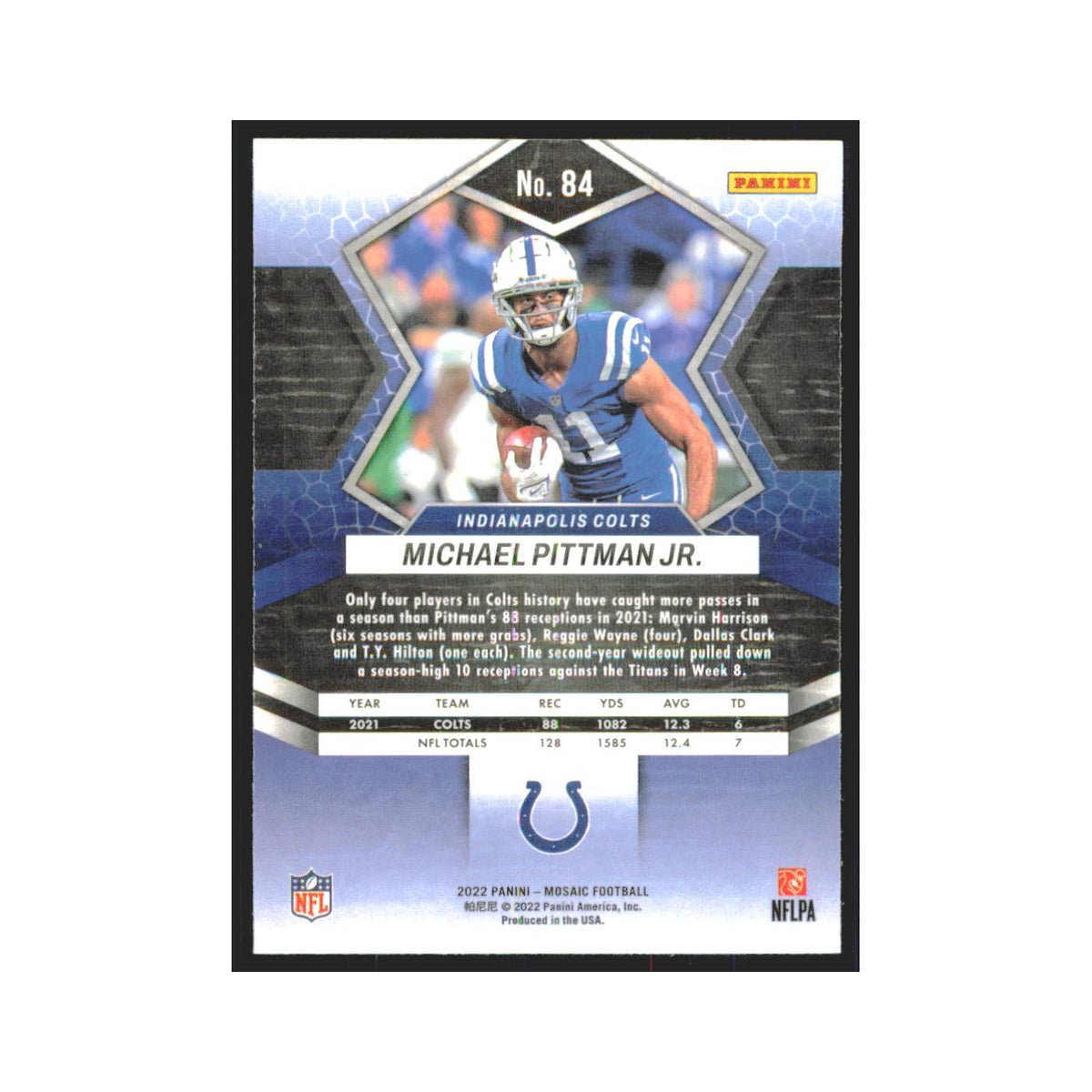 Michael Pittman Jr. 2022 Panini Mosaic #84 Indianapolis Colts Football Card NM