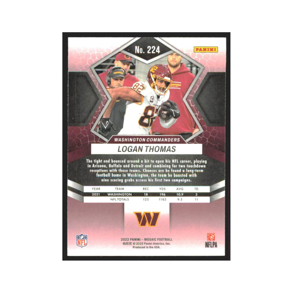 Logan Thomas 2022 Panini Mosaic #224 Washington Commanders Football Card NM
