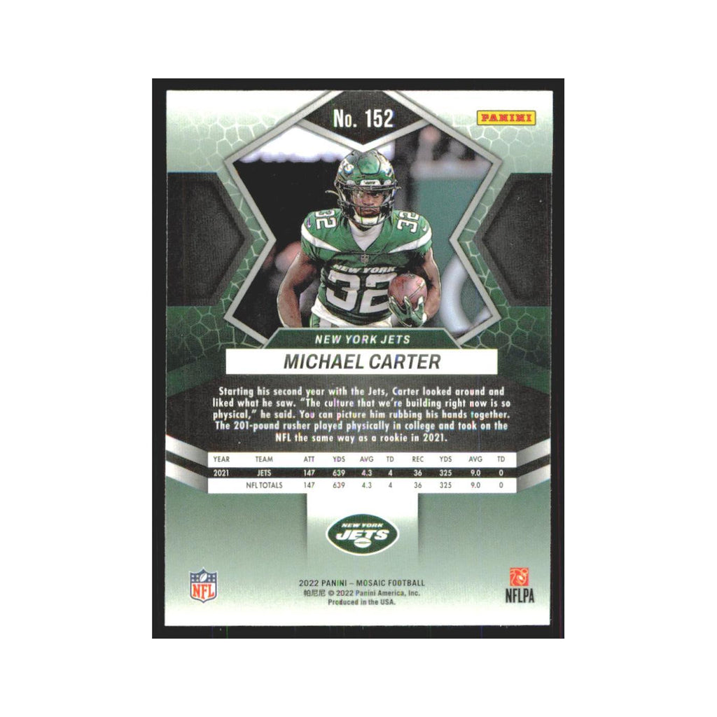 Michael Carter 2022 Panini Mosaic #152 New York Jets Football Card NM