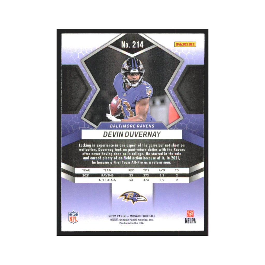 Devin Duvernay 2022 Panini Mosaic #214 Baltimore Ravens Football Card NM