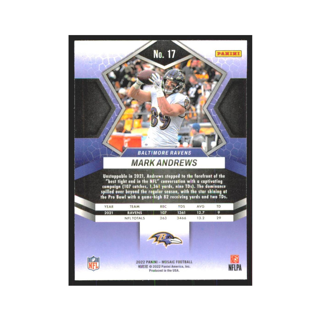 Mark Andrews 2022 Panini Mosaic #17 Baltimore Ravens Football Card NM