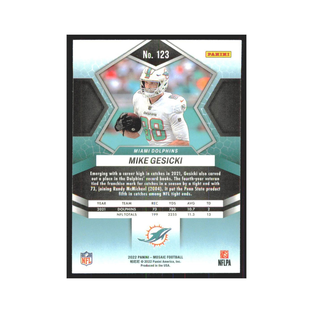Mike Gesicki 2022 Panini Mosaic #123 Miami Dolphins Football Card NM