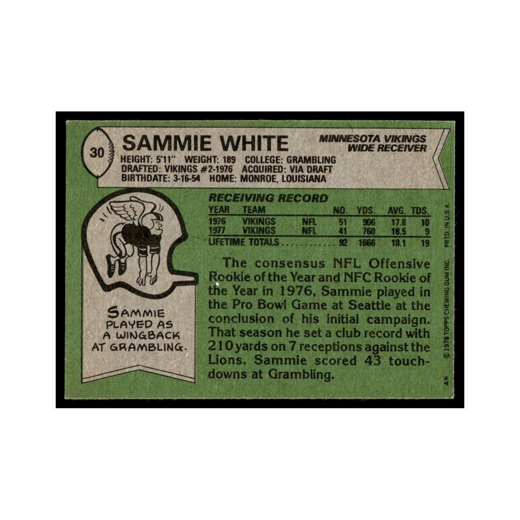 Sammie White 1978 Topps #30.0 Minnesota Vikings Football Card EX