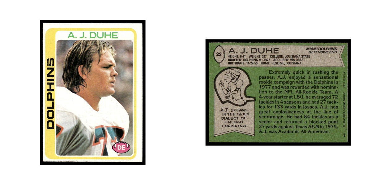 A.J. Duhe Rookie 1978 Topps #22.0 Miami Dolphins Football Card EX