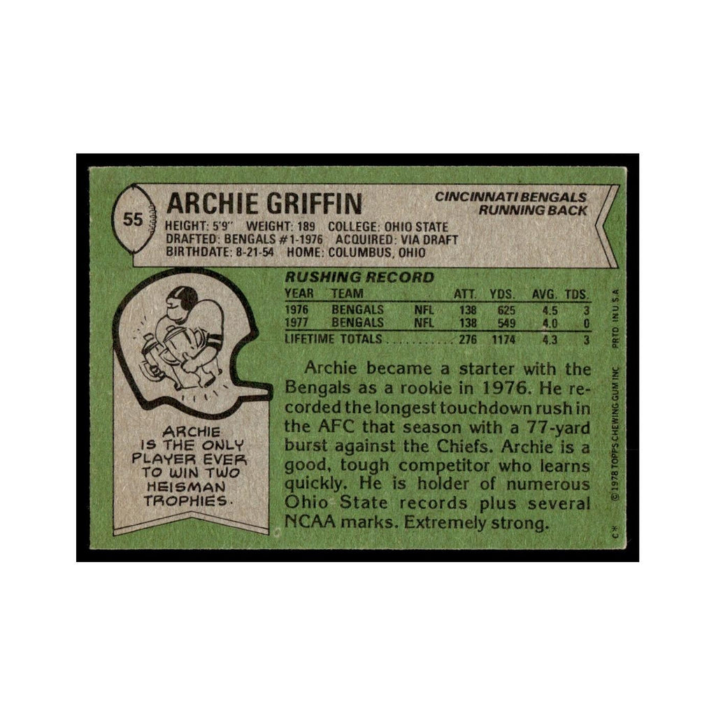 Archie Griffin 1978 Topps #55.0 Cincinnati Bengals Football Card EX