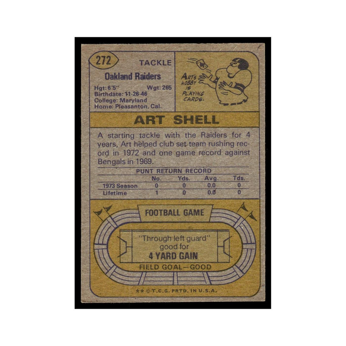 Art Shell 1974 Topps (damaged) #272.0 Oakland Raiders Football Card Poor