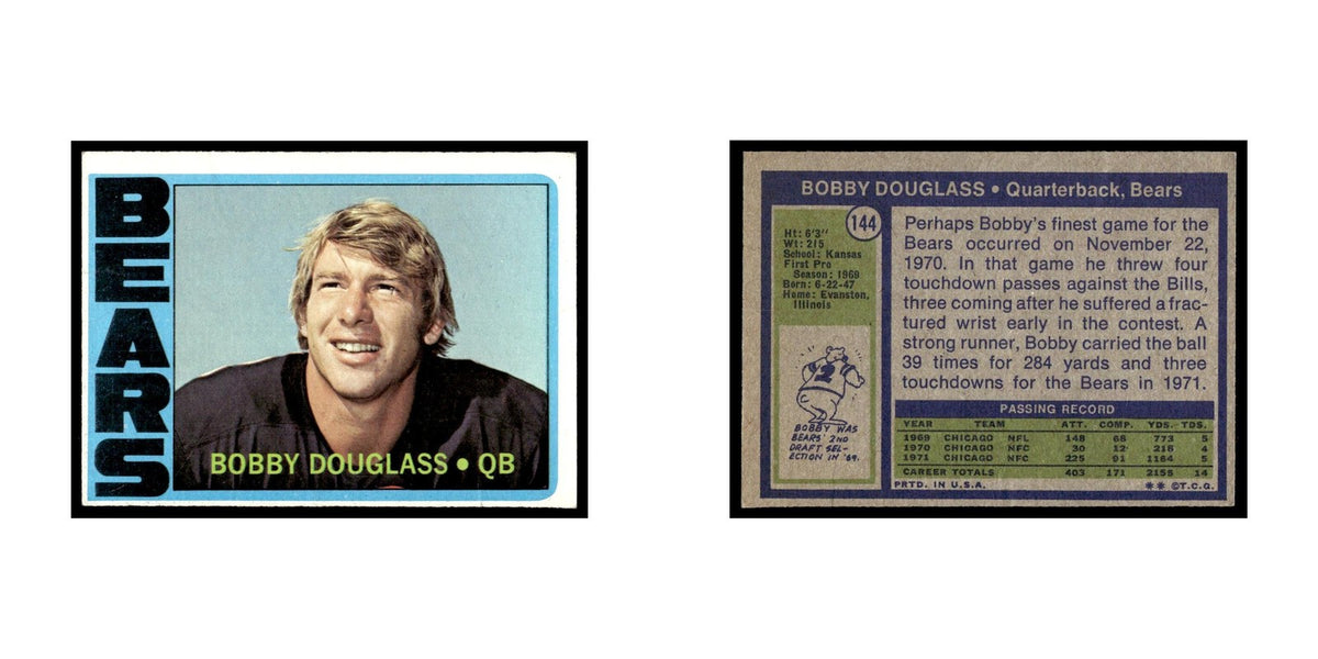 Bobby Douglass 1972 Topps (damaged) #144.0 Chicago Bears Football Card Poor