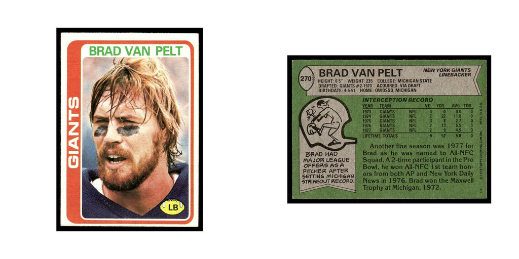 Brad Van Pelt 1978 Topps #270.0 New York Giants Football Card EX