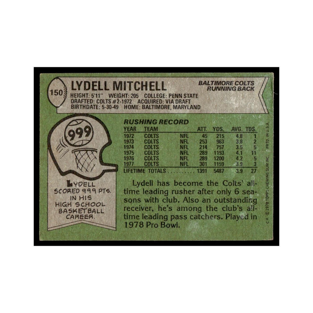 Lydell Mitchell 1978 Topps #150.0 Baltimore Colts Football Card EX