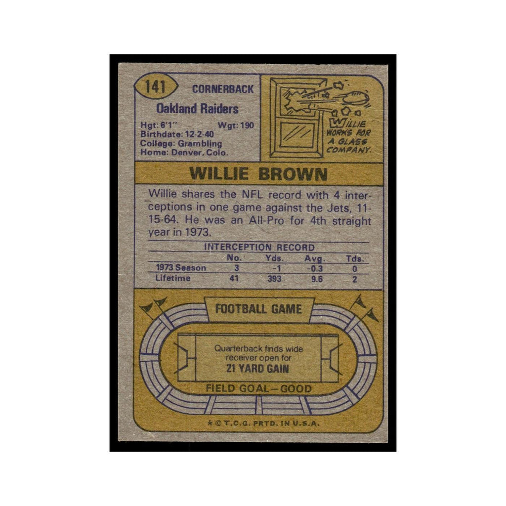 Willie Brown 1974 Topps (damaged) #141.0 Oakland Raiders Football Card Poor