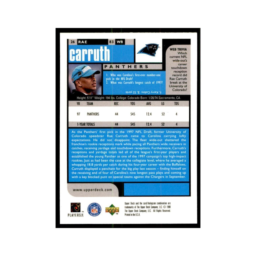 Rae Carruth 1998 UD Choice #26 Football Cards Football Card NM