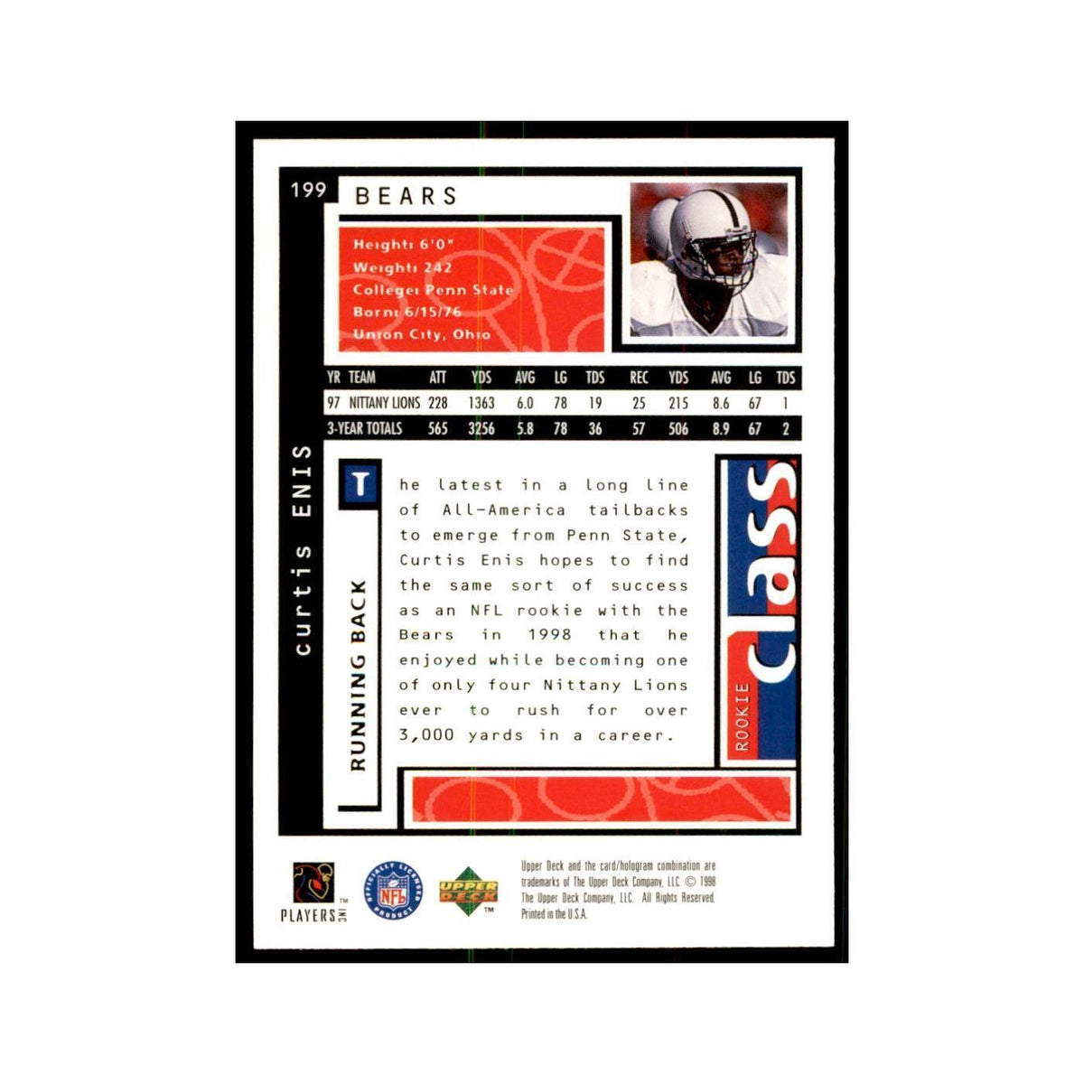 Curtis Enis Rookie 1998 UD Choice #199 Football Cards Football Card NM