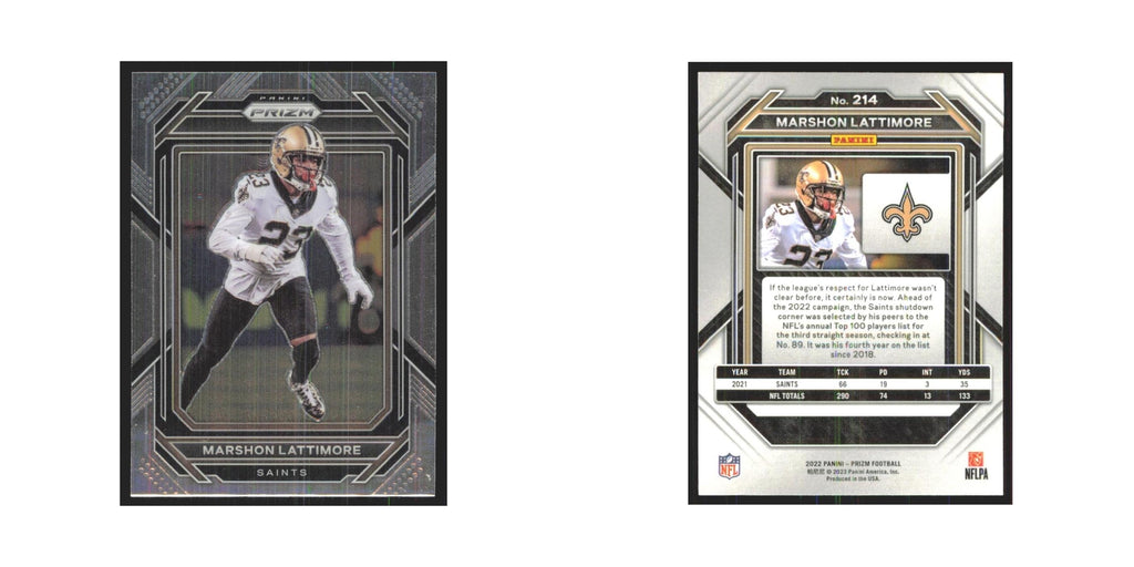 Marshon Lattimore 2022 Panini Prizm #214 New Orleans Saints Football Card NM