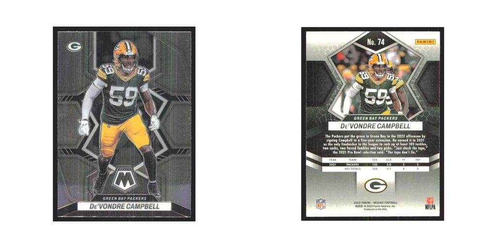 De'Vondre Campbell 2022 Panini Mosaic #74 Green Bay Packers Football Card NM