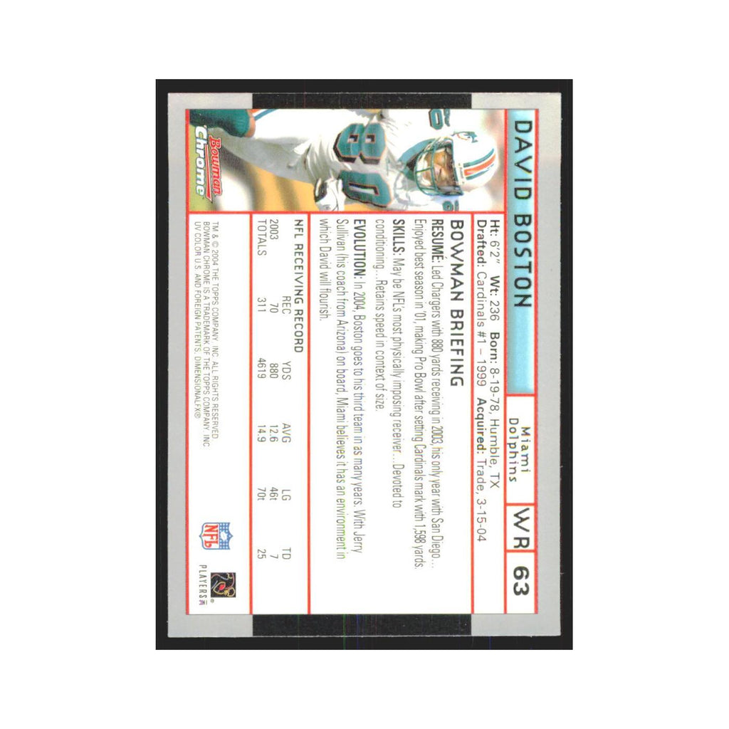 David Boston 2004 Bowman Chrome #63 Miami Dolphins Football Card NM