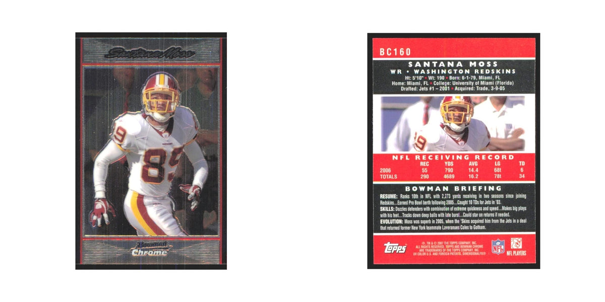 Santana Moss 2007 Bowman Chrome #BC160 Washington Redskins Football Card NM