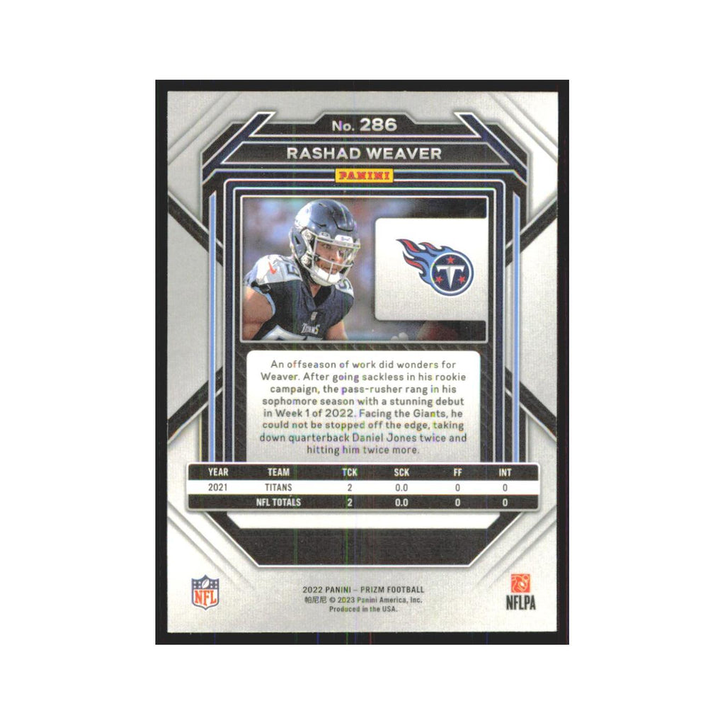 Rashad Weaver 2022 Panini Prizm #286 Tennessee Titans Football Card NM