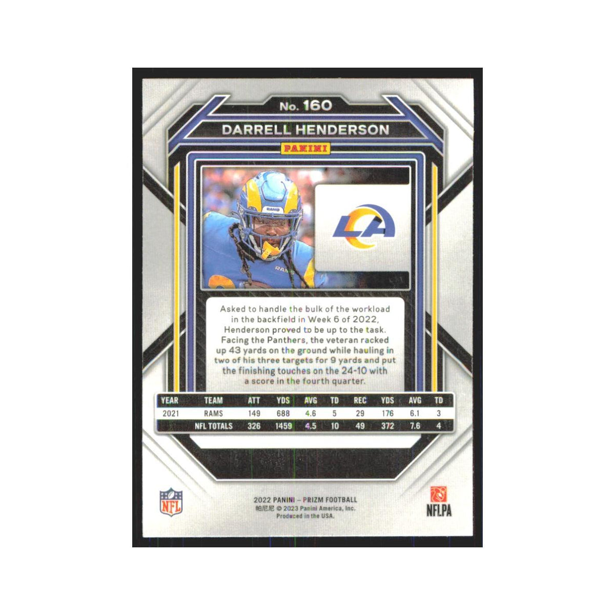 Darrell Henderson 2022 Panini Prizm #160 Los Angeles Rams Football Card NM