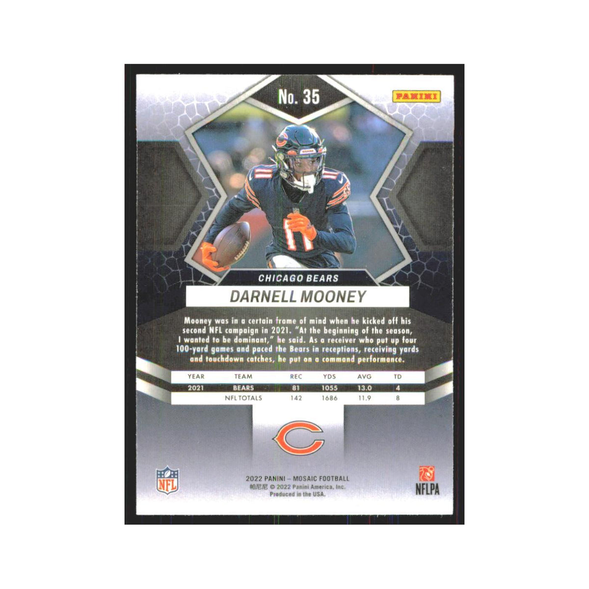 Darnell Mooney 2022 Panini Mosaic #35 Chicago Bears Football Card NM