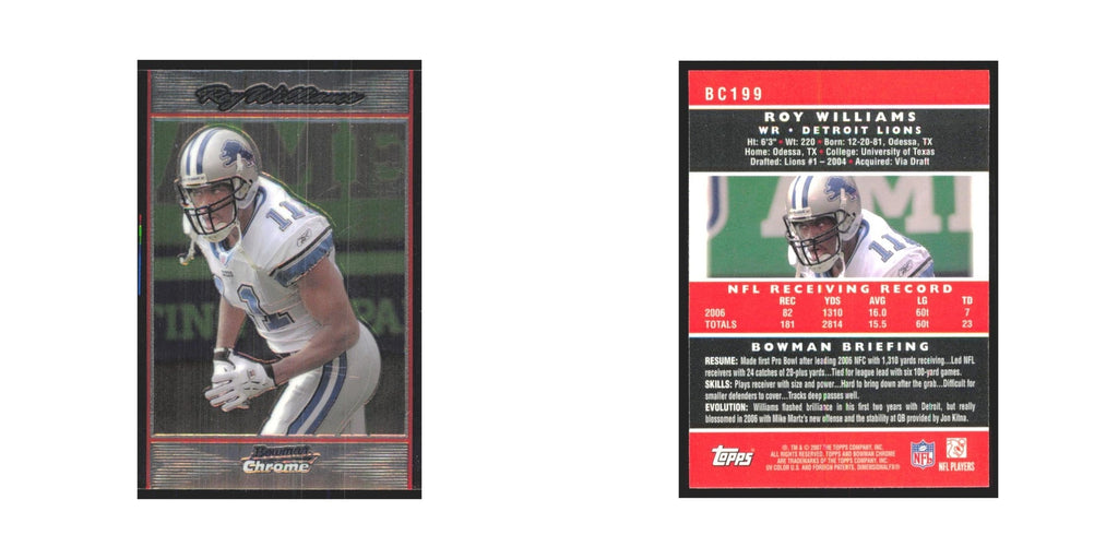 Roy Williams 2007 Bowman Chrome #BC199 Detroit Lions Football Card NM