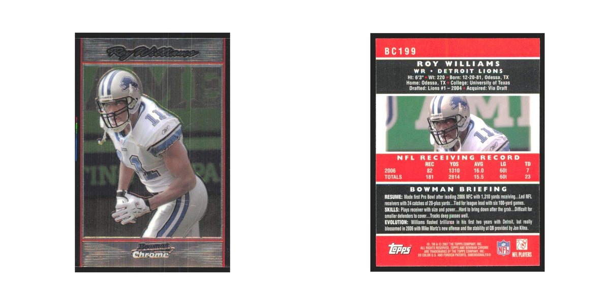 Roy Williams 2007 Bowman Chrome #BC199 Detroit Lions Football Card NM
