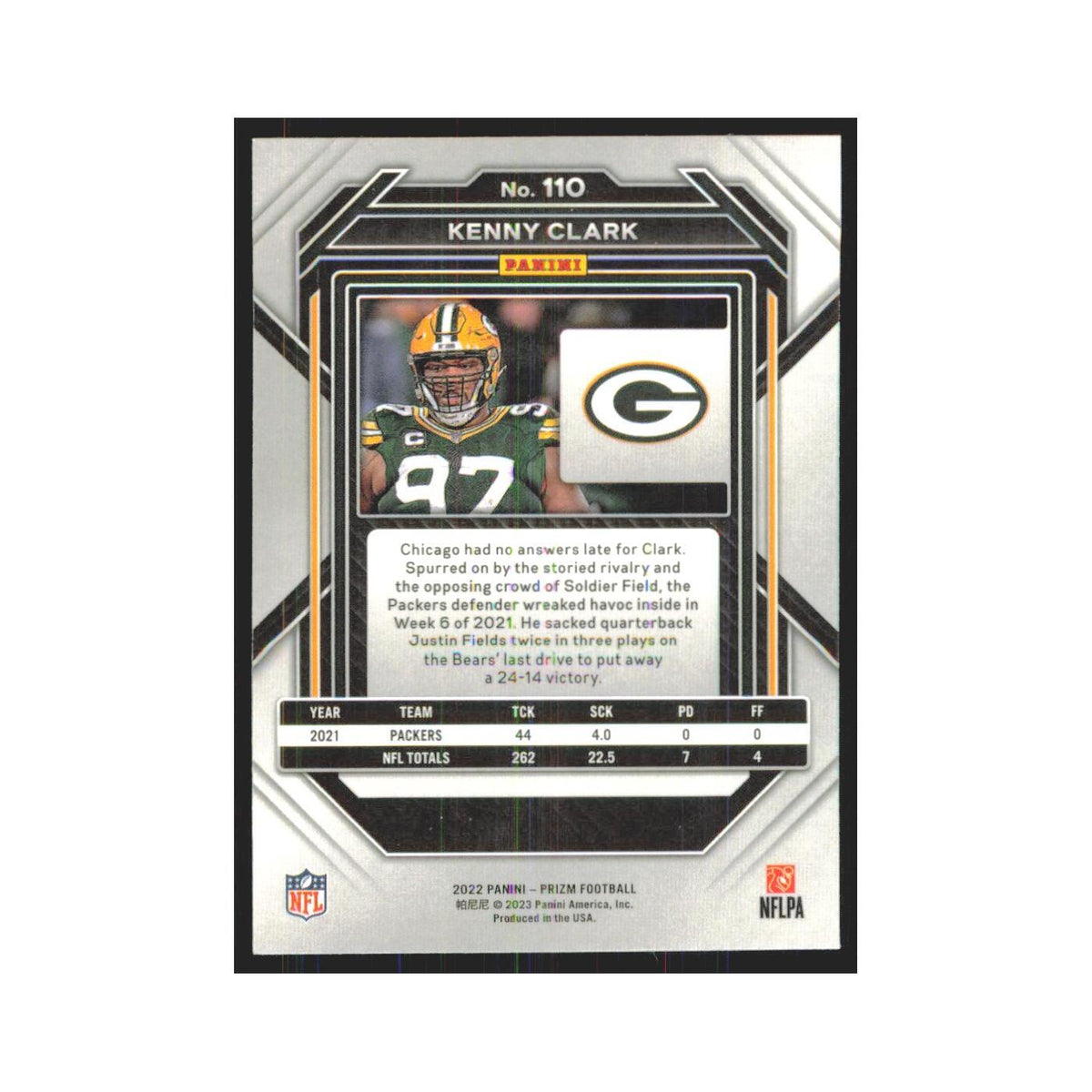 Kenny Clark 2022 Panini Prizm #110 Green Bay Packers Football Card NM