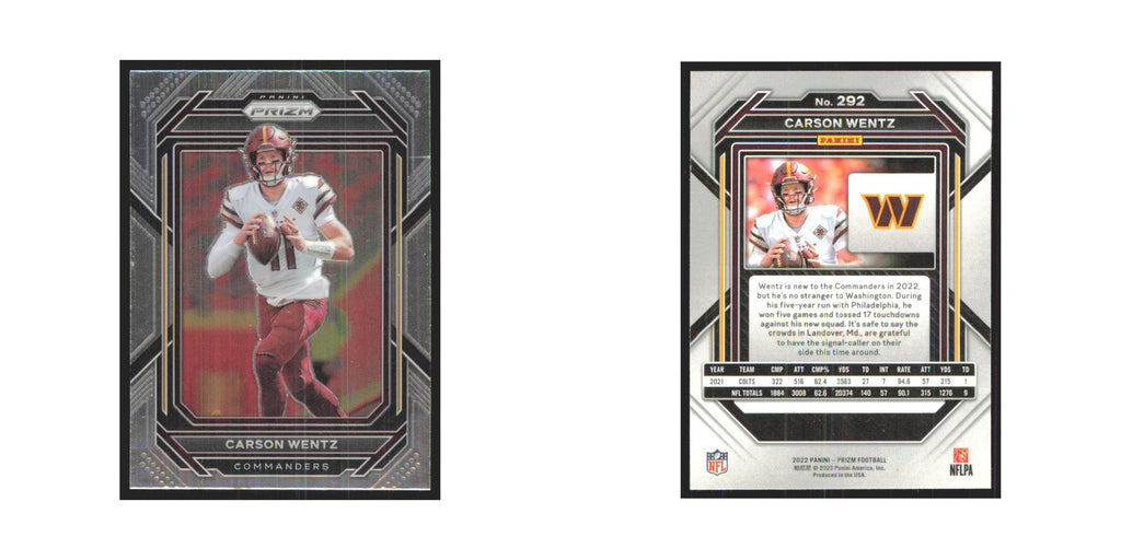 Carson Wentz 2022 Panini Prizm #292 Washington Commanders Football Card NM