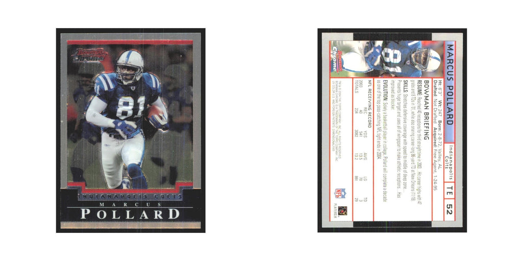 Marcus Pollard 2004 Bowman Chrome #52 Indianapolis Colts Football Card NM