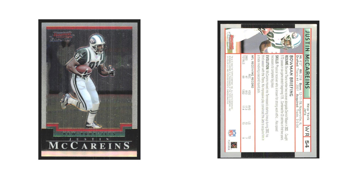 Justin McCareins 2004 Bowman Chrome #54 New York Jets Football Card NM