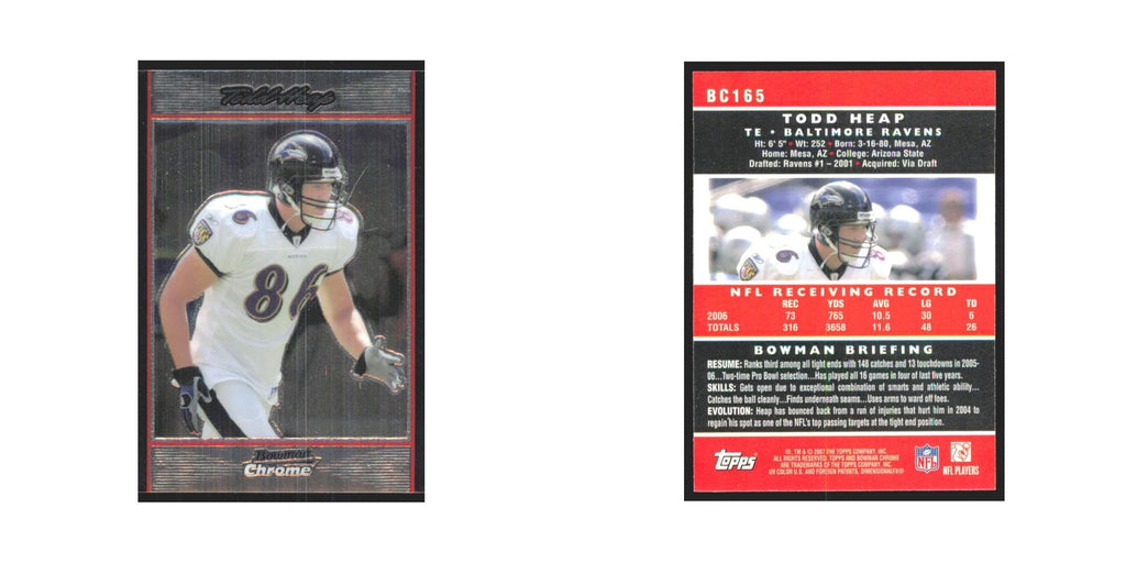 Todd Heap 2007 Bowman Chrome #BC165 Baltimore Ravens Football Card NM