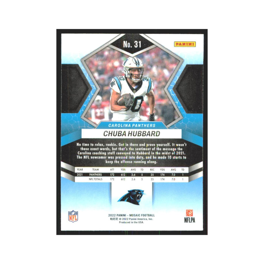 Chuba Hubbard 2022 Panini Mosaic #31 Carolina Panthers Football Card NM