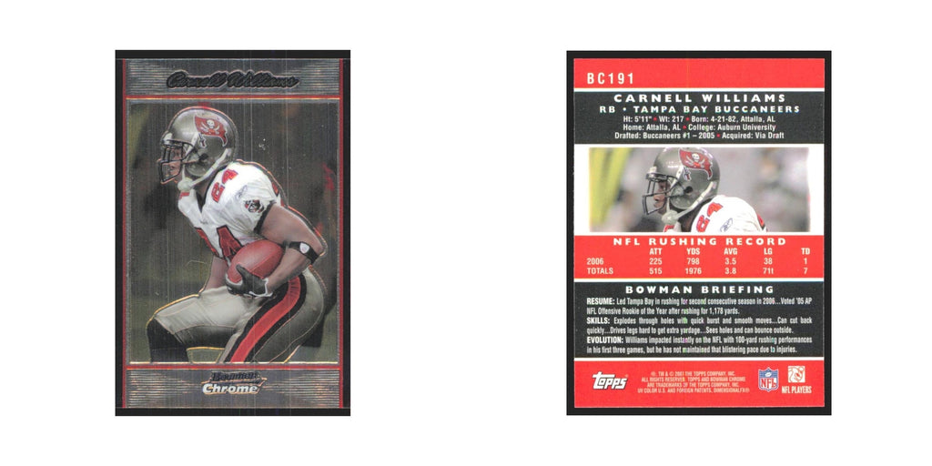 Carnell Williams 2007 Bowman Chrome #BC191 Tampa Bay Buccaneers Football Card NM