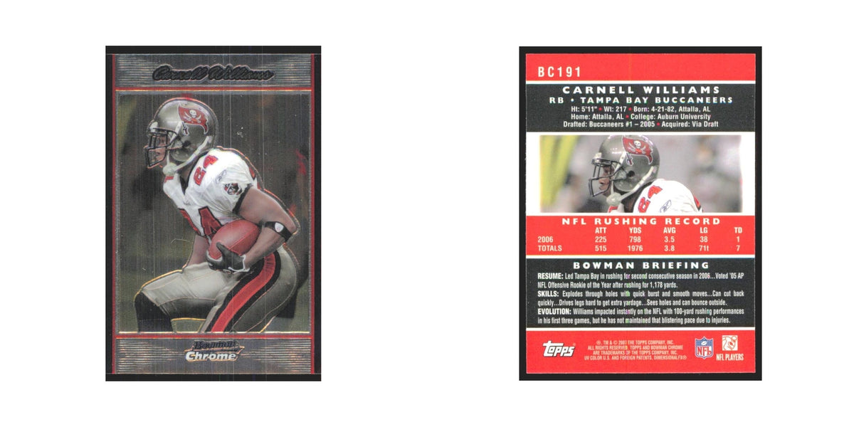 Carnell Williams 2007 Bowman Chrome #BC191 Tampa Bay Buccaneers Football Card NM