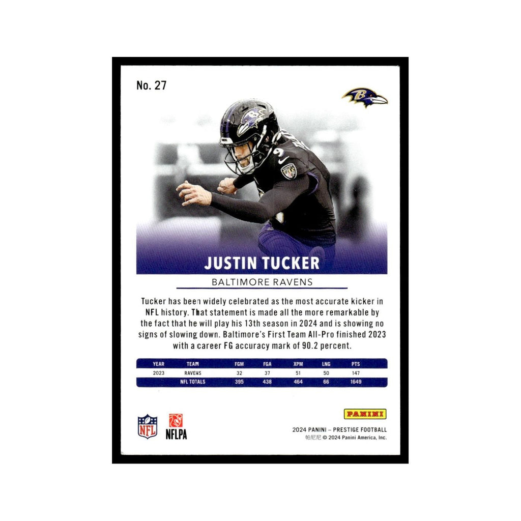 Justin Tucker 2024 Panini Prestige #27 Baltimore Ravens Football Card NM